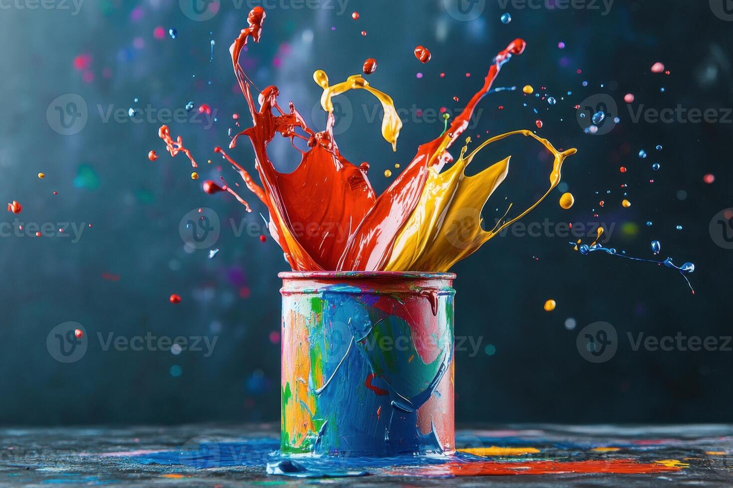 Vibrant Paint Explosion From A Colorful Can photo