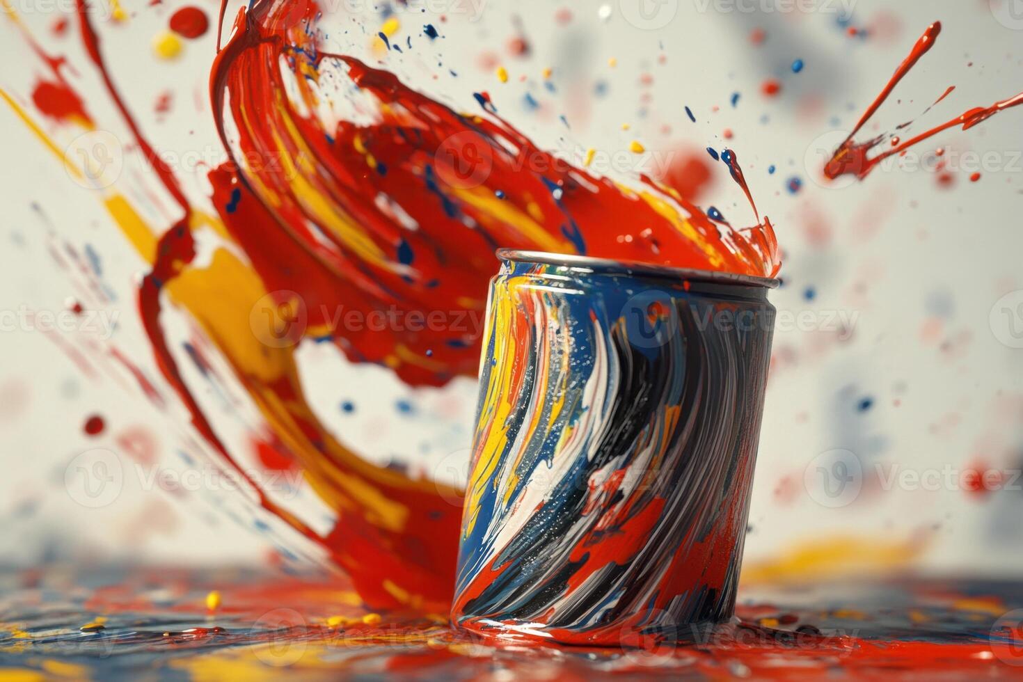 Colorful Paint Can Explosion Artistic Swirl photo