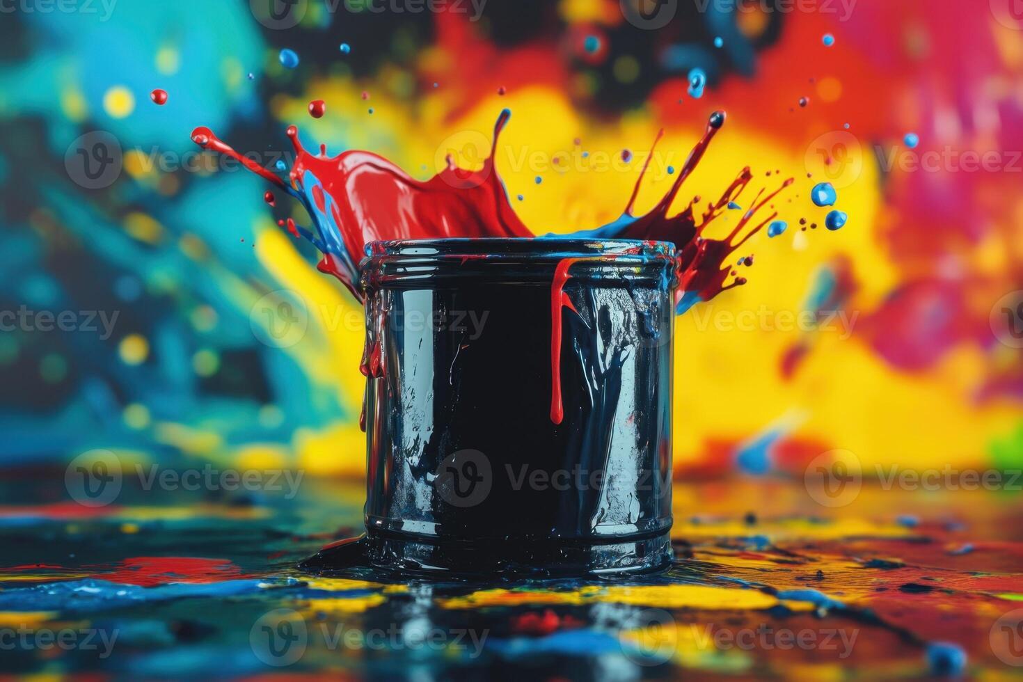 Vibrant Paint Splashing Into A Dark Jar photo