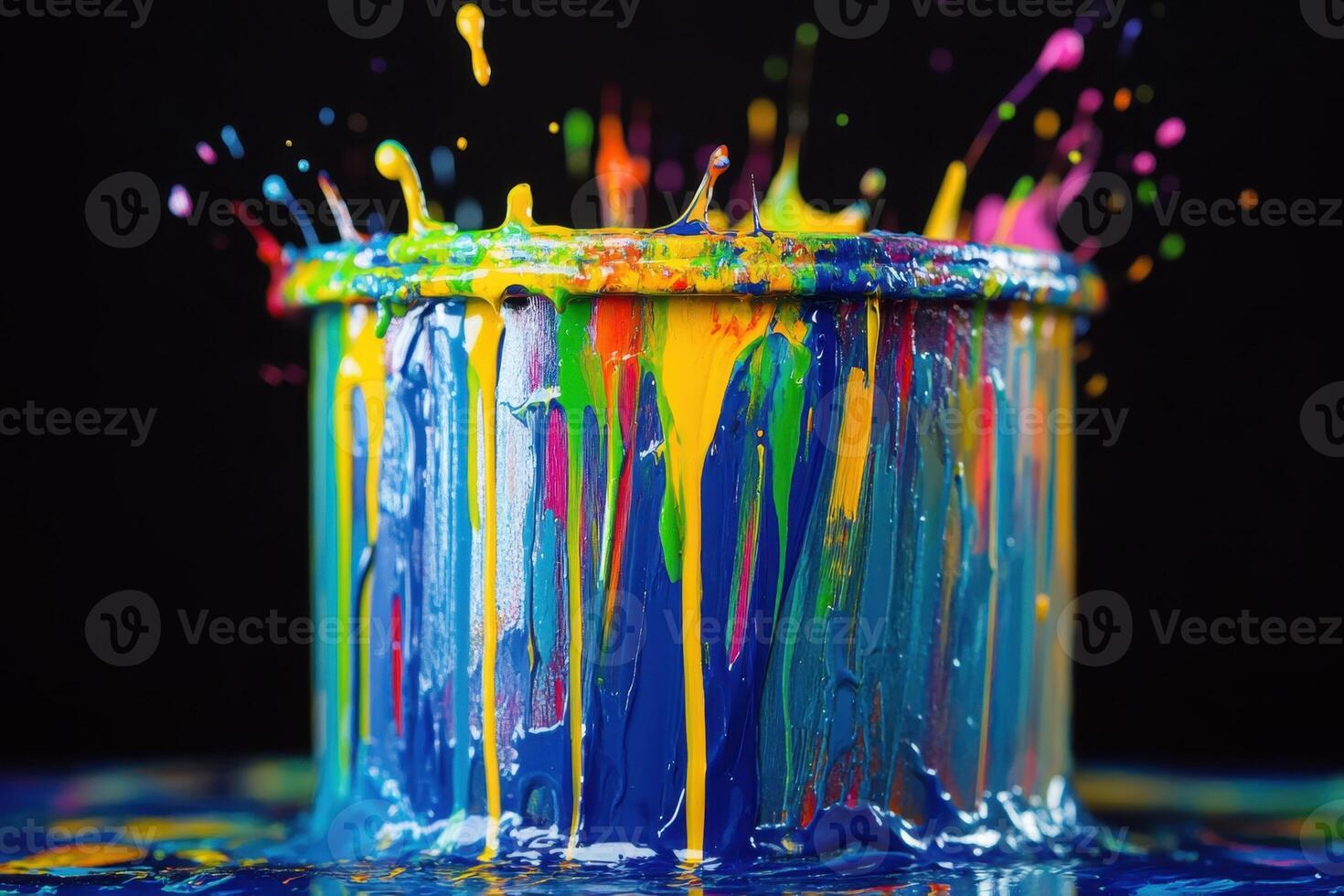 Vibrant Colorful Paint Exploding From Container photo