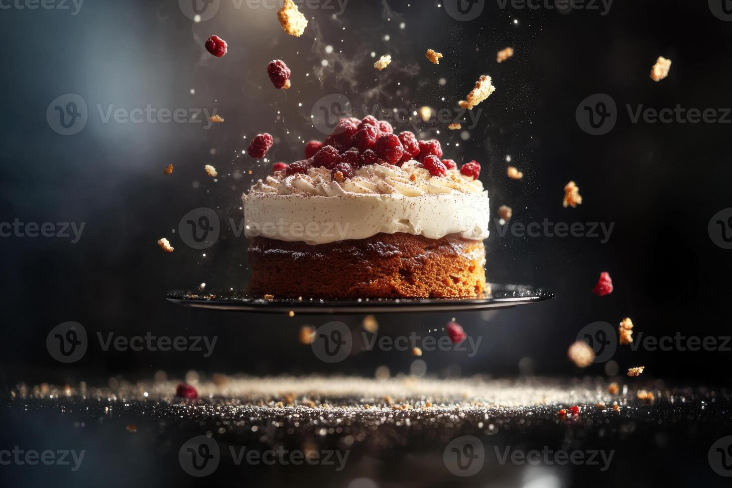 Delicious Raspberry Cake With Whipped Cream Topping photo