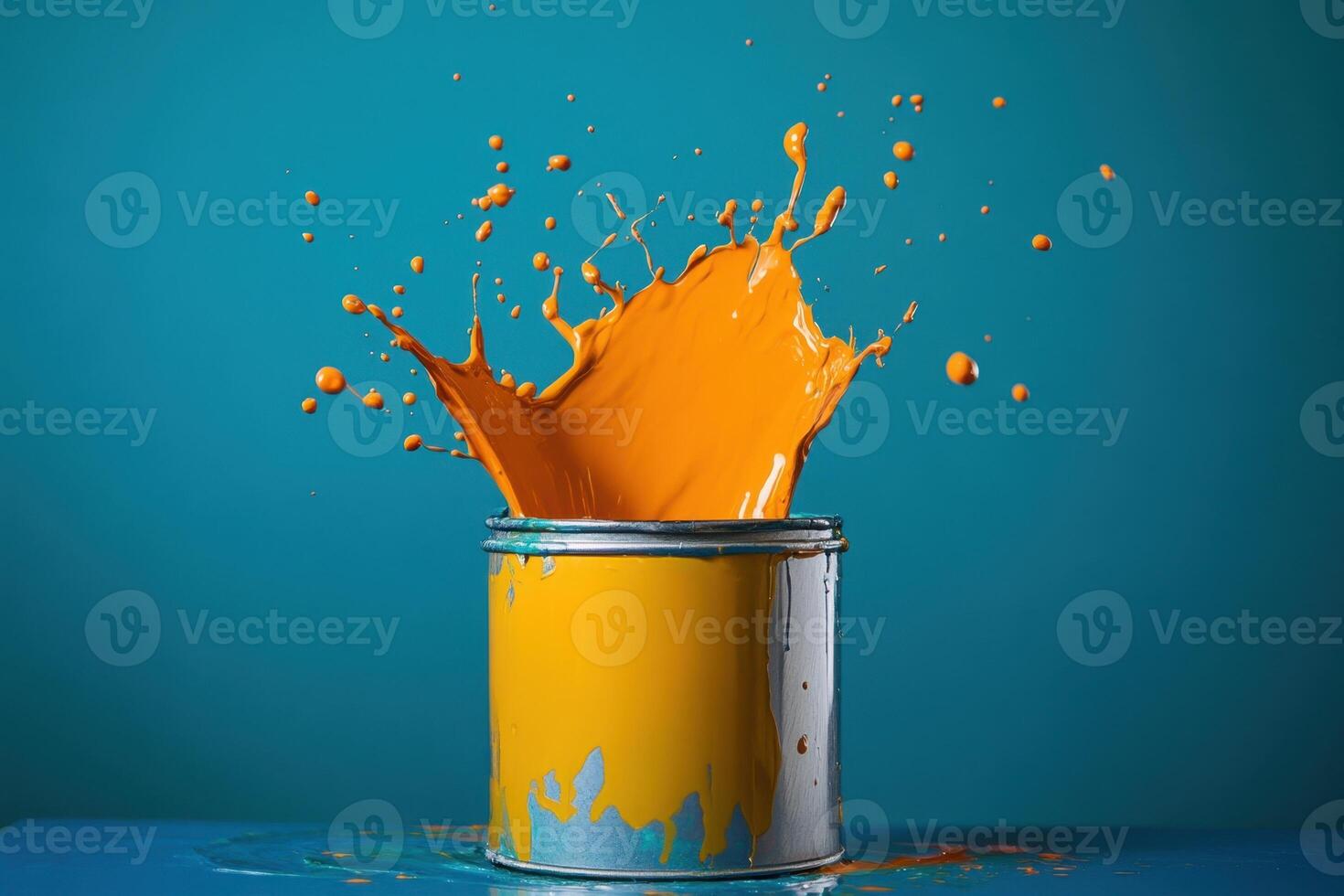 Orange Paint Exploding From A Metal Can photo