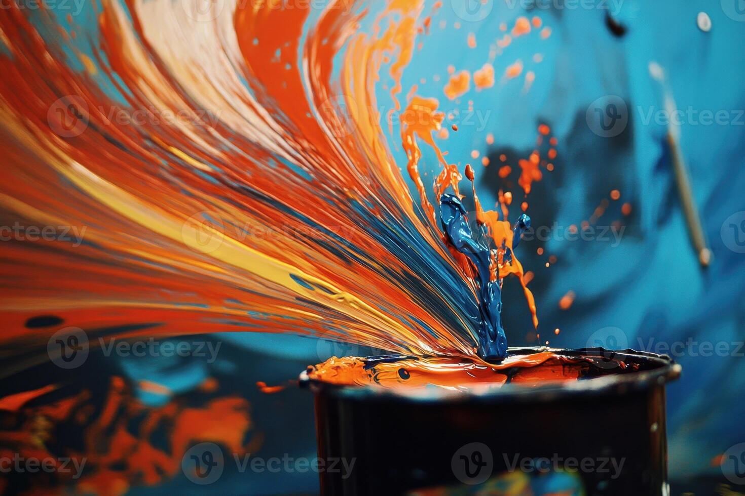 Vibrant Paint Swirls Splashing Into Container photo