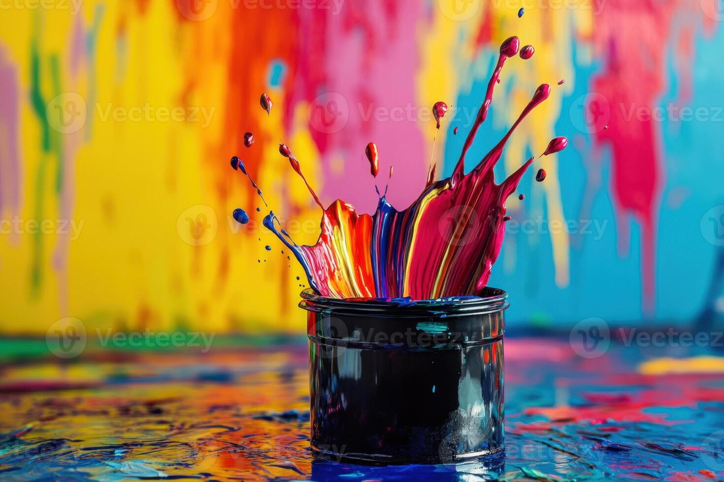 Colorful Paint Splash in Black Container photo