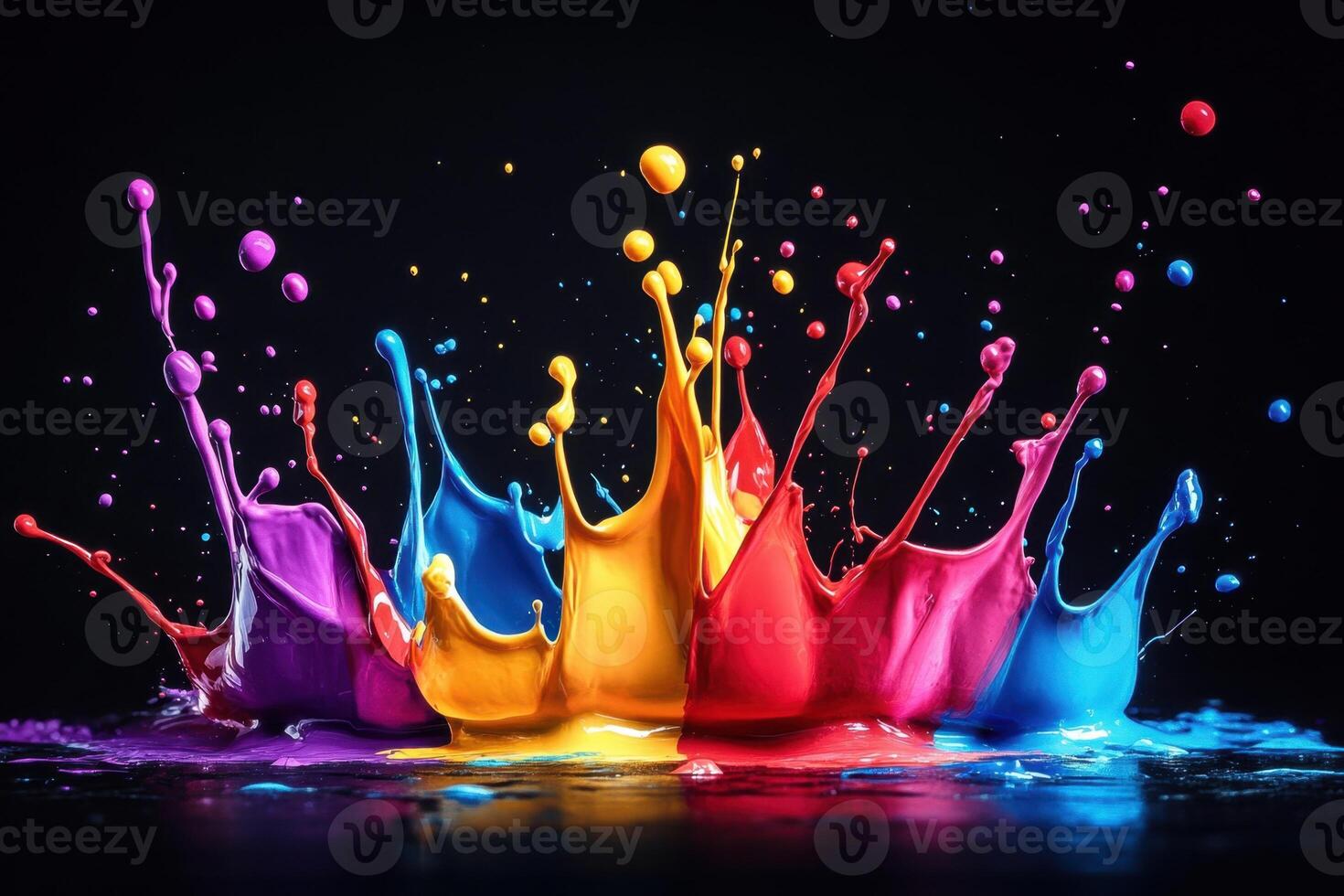Vibrant paint splashes create colorful explosion art photo