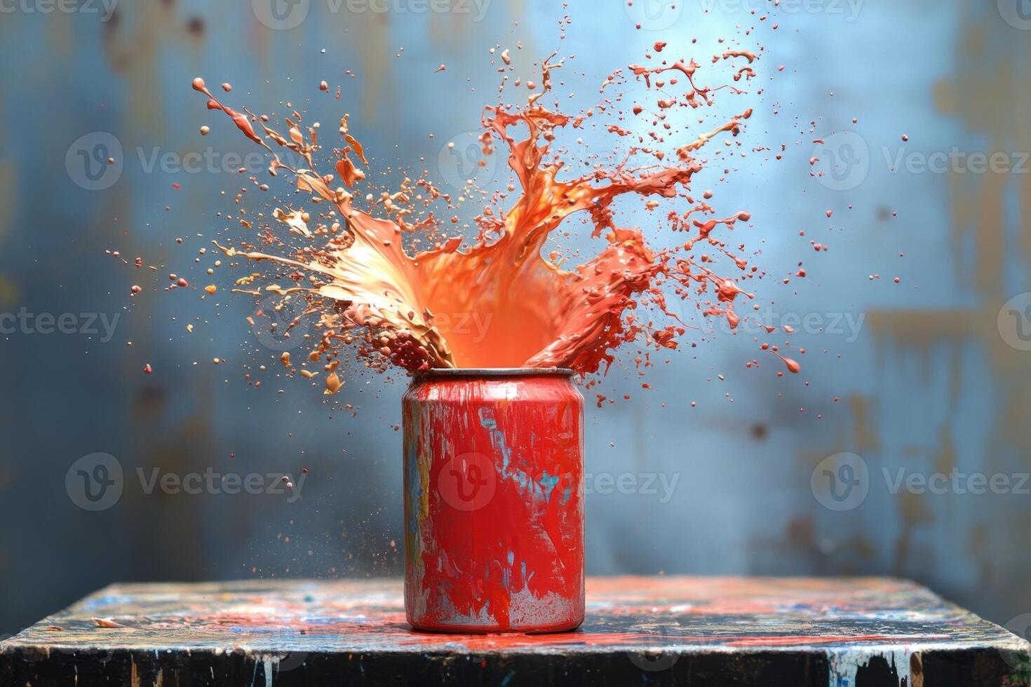 Orange Paint Exploding From A Metal Can photo