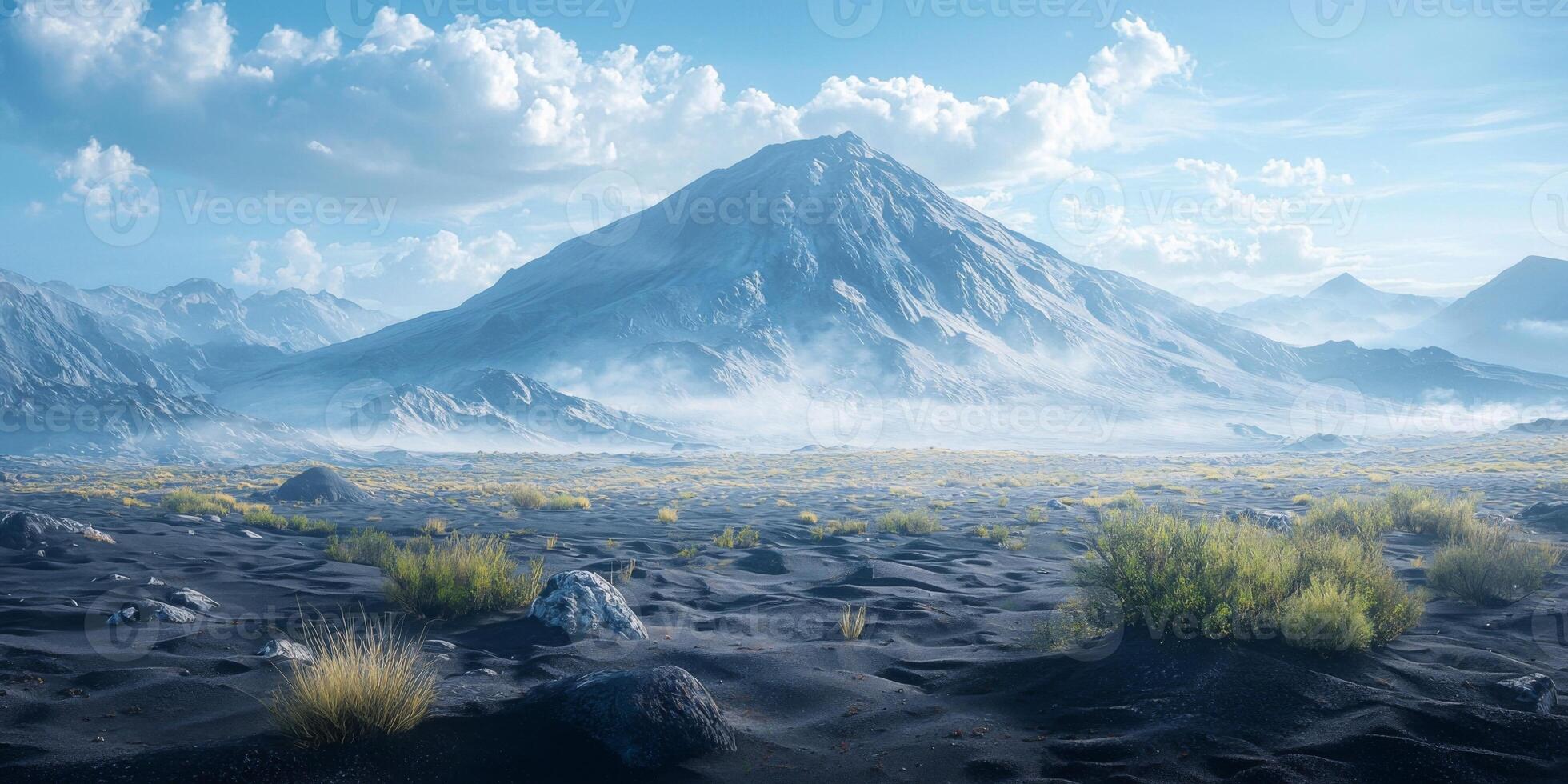 Serene Volcanic Valley Landscape 8K High Resolution Mountain Scenery photo