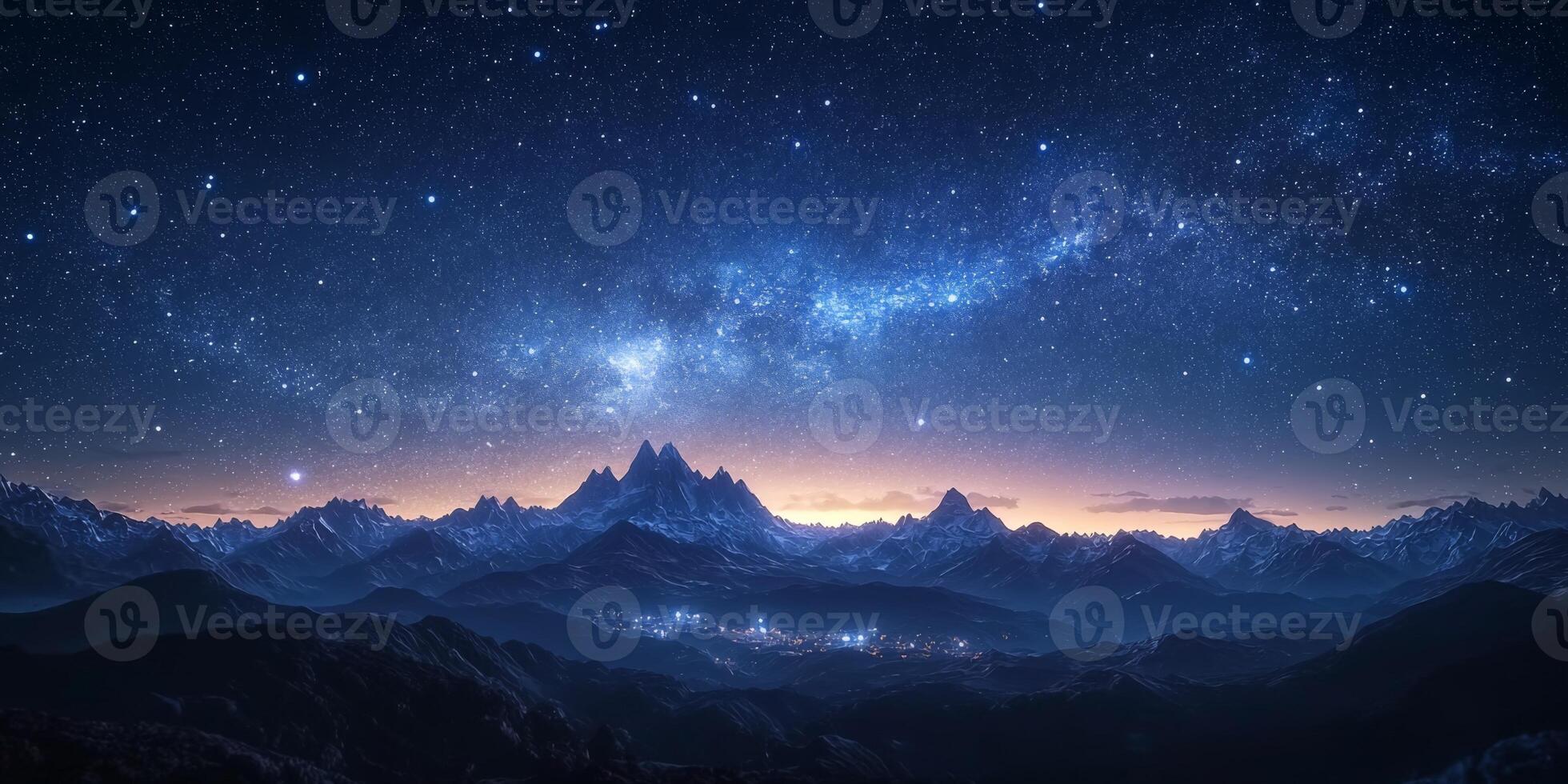 Majestic Milky Way Galaxy Over Snowy Mountain Range at Night photo