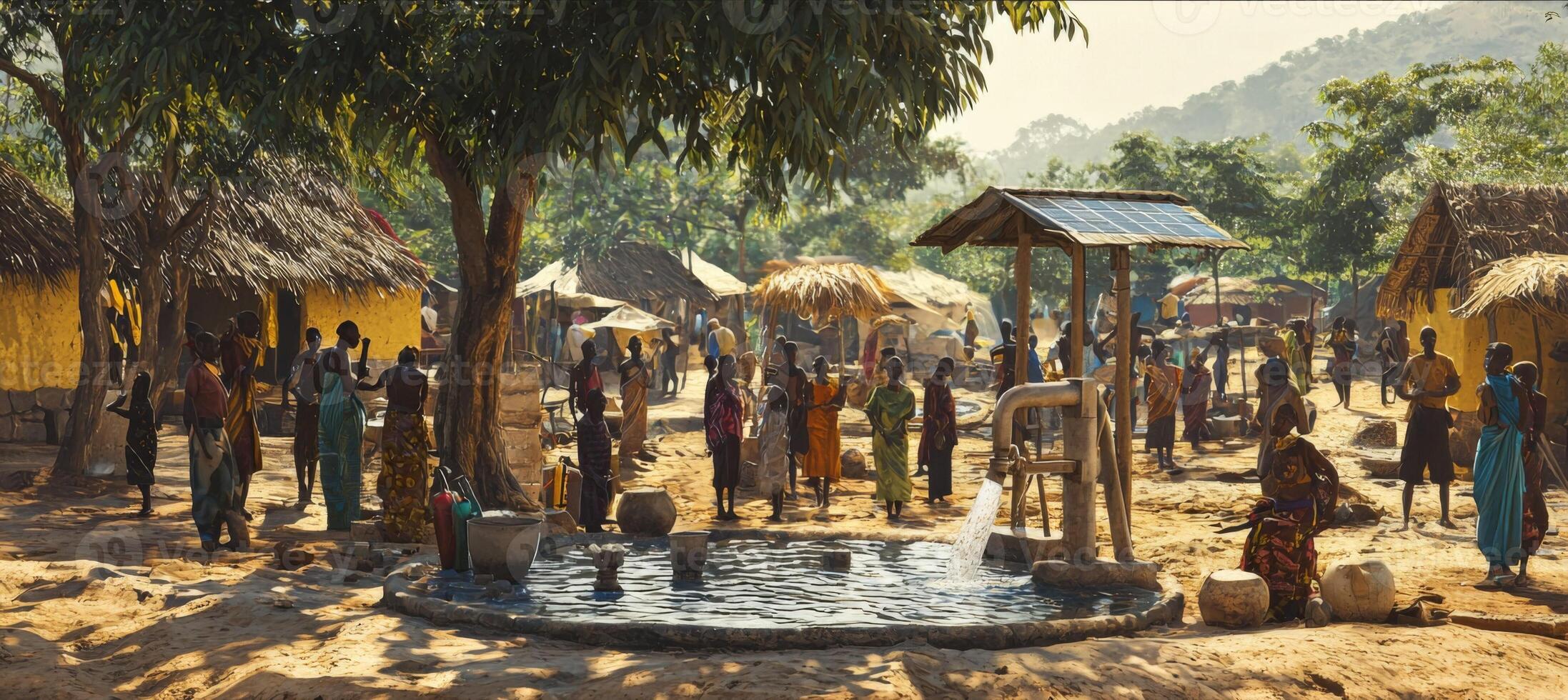 Rural Village Water Sharing Solar Hand Pump Community Africa photo