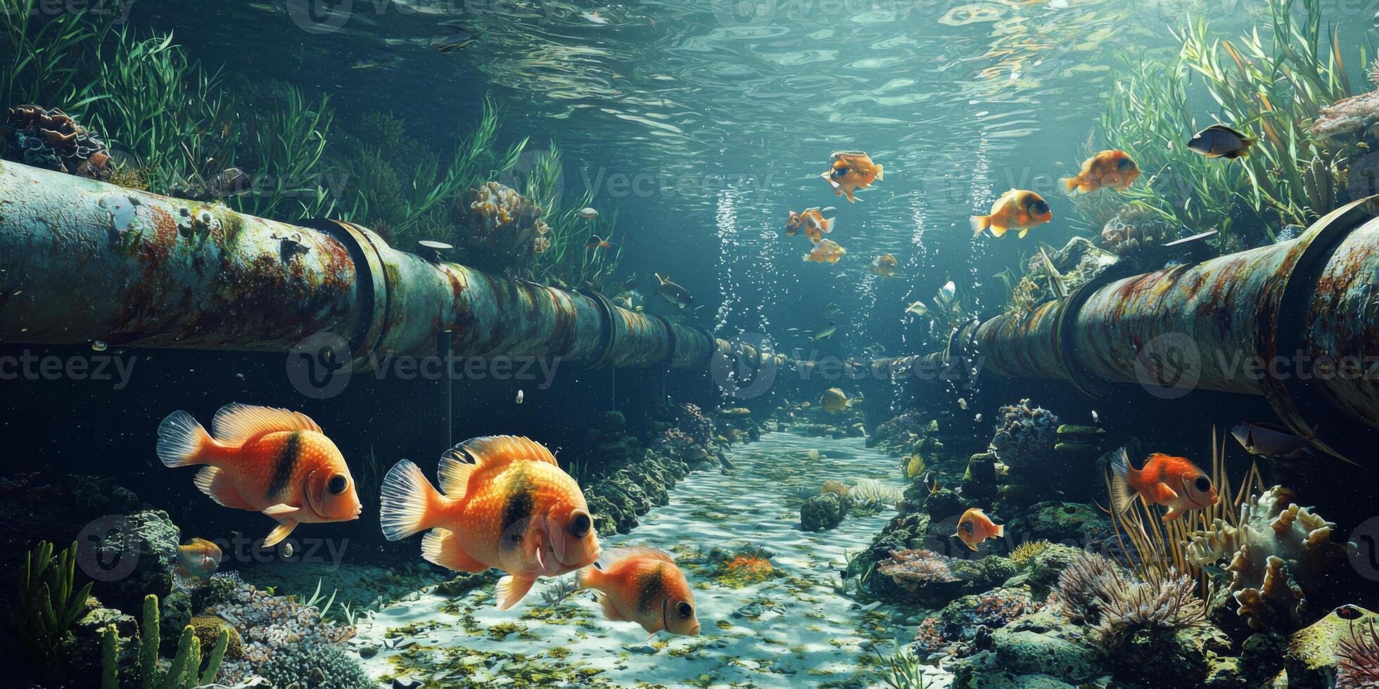 Underwater Oasis Fish Pipes Coral Reef Clean Water Ecosystem photo