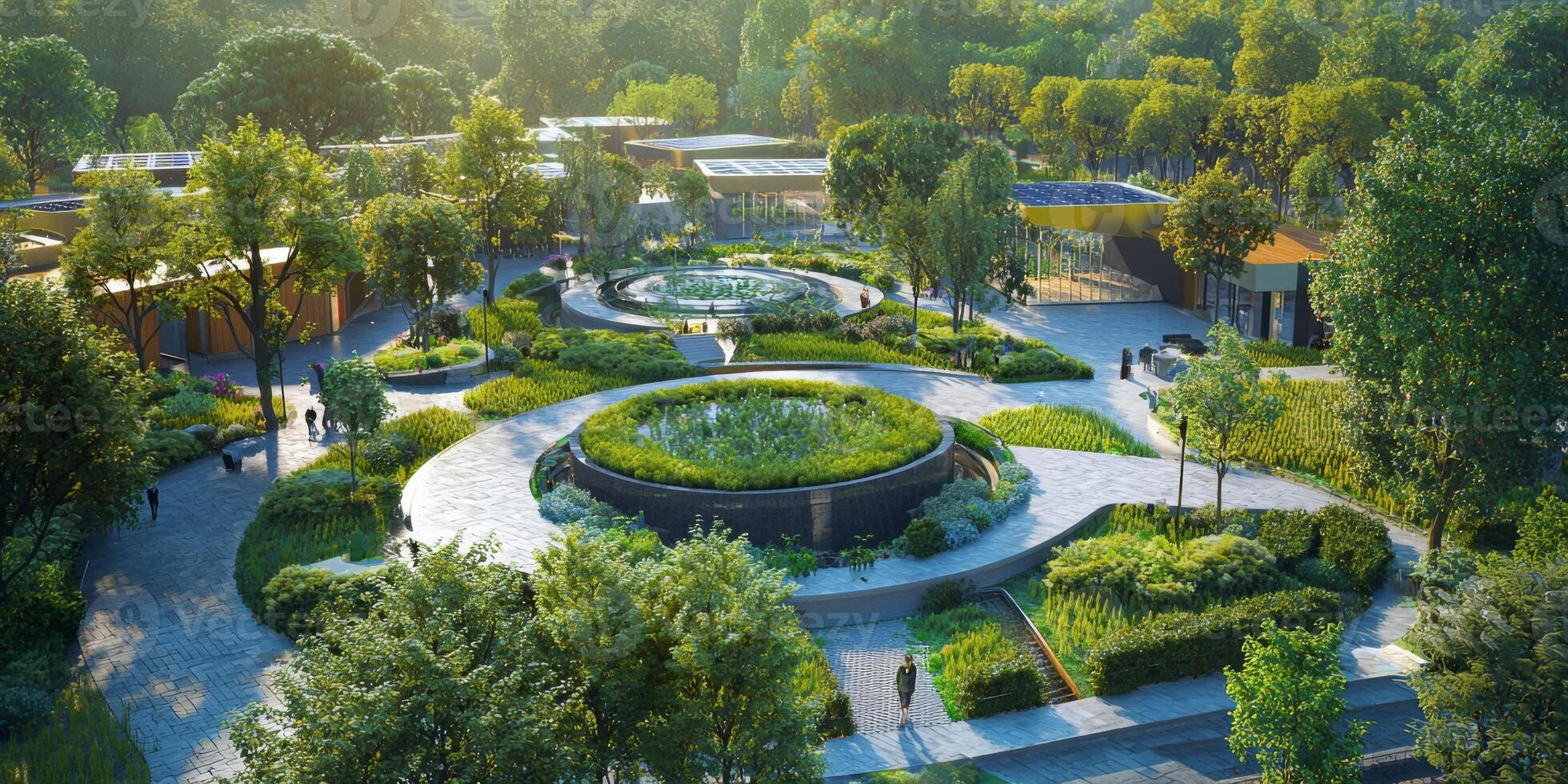 Futuristic Eco Friendly City Garden Sustainable Urban Landscape Design photo