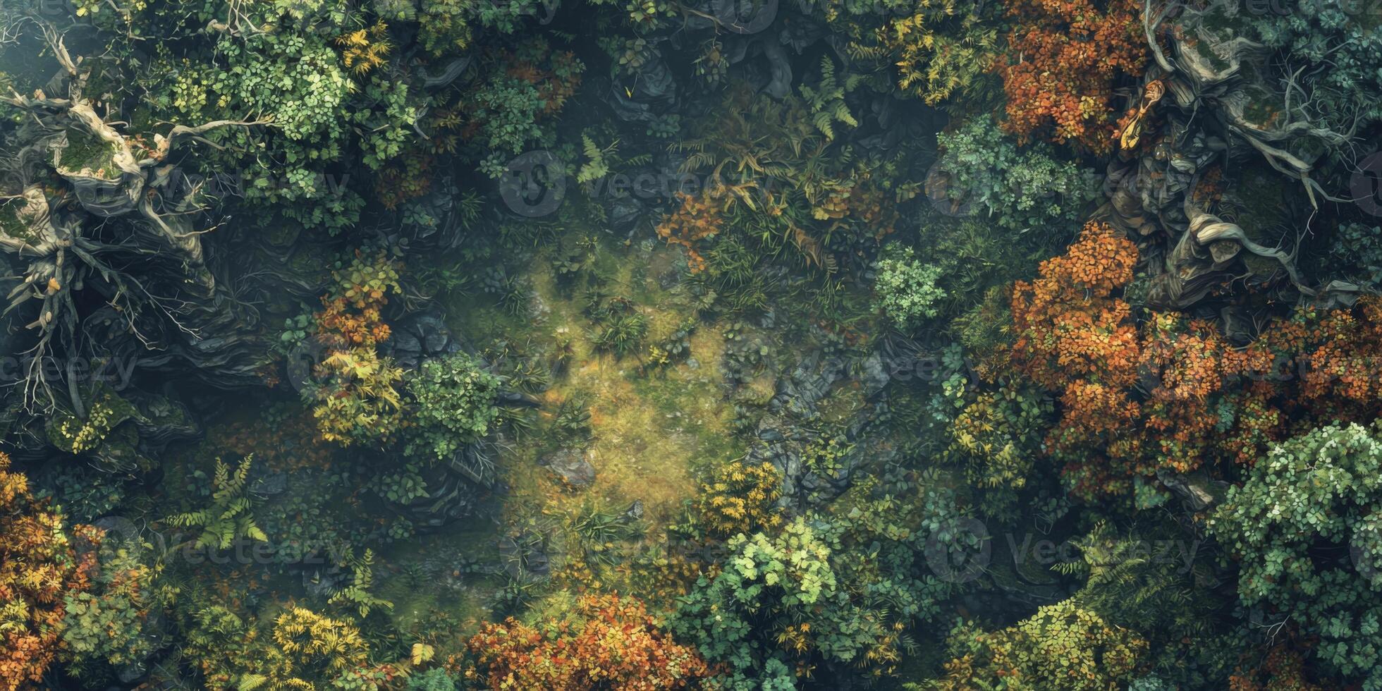 Aerial View of Ancient Forest Canopy Autumnal Hues Lush Greenery photo