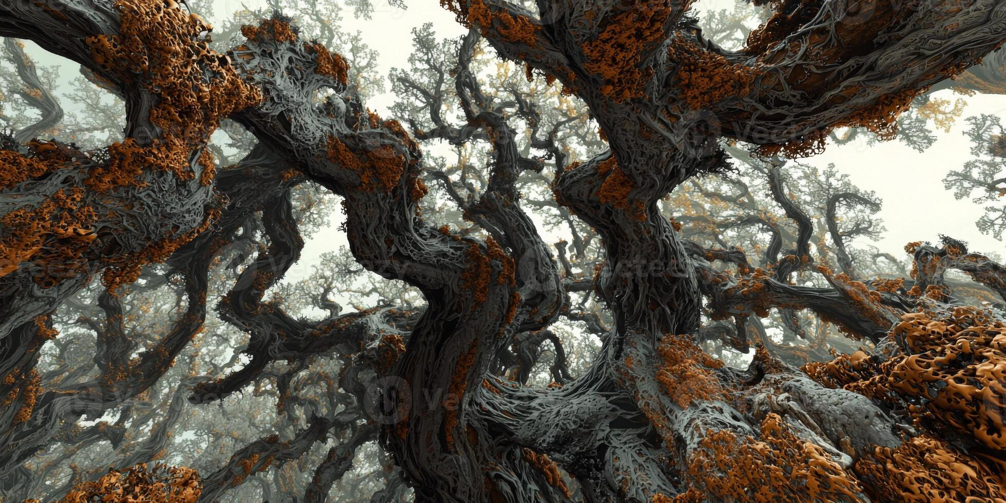 Enchanting Canopy of Ancient Twisted Trees Moss Lichen Forest Nature Fantasy photo