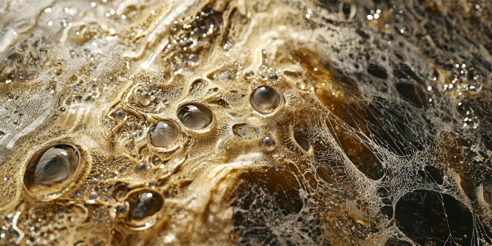 Golden Dewdrops on Spider Silk Macro Nature Photography photo
