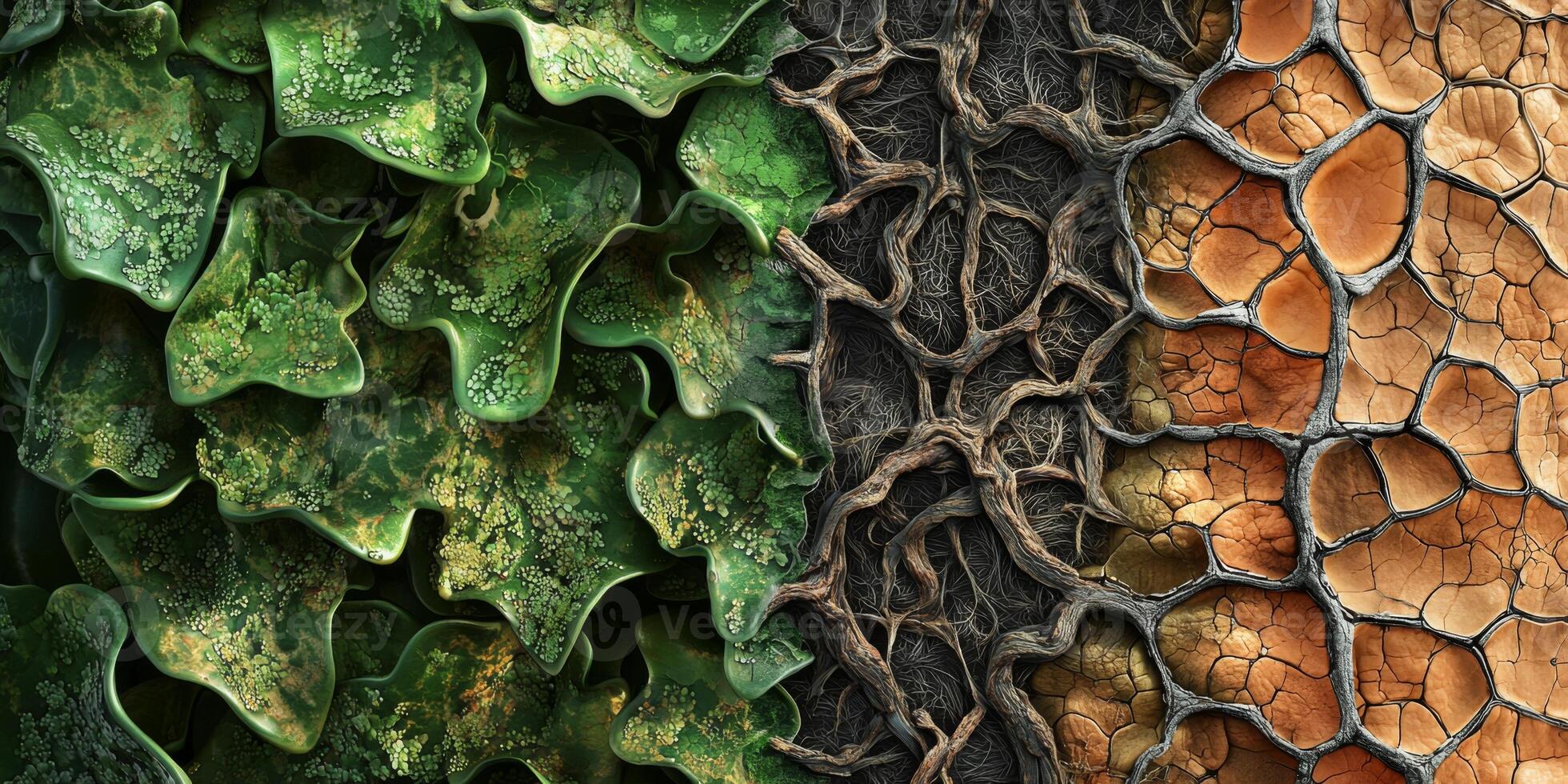 Lush Greenery vs Drought Stressed Soil High Resolution Plant Tissue Comparison photo