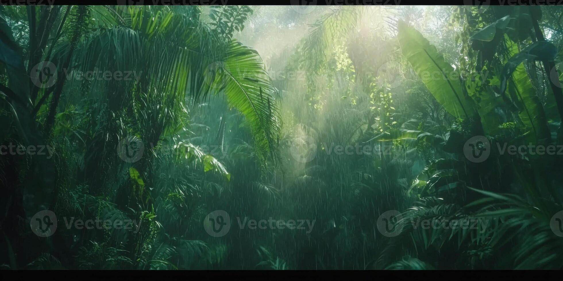 Lush Tropical Rainforest Rain Shower 8K Nature Background photo