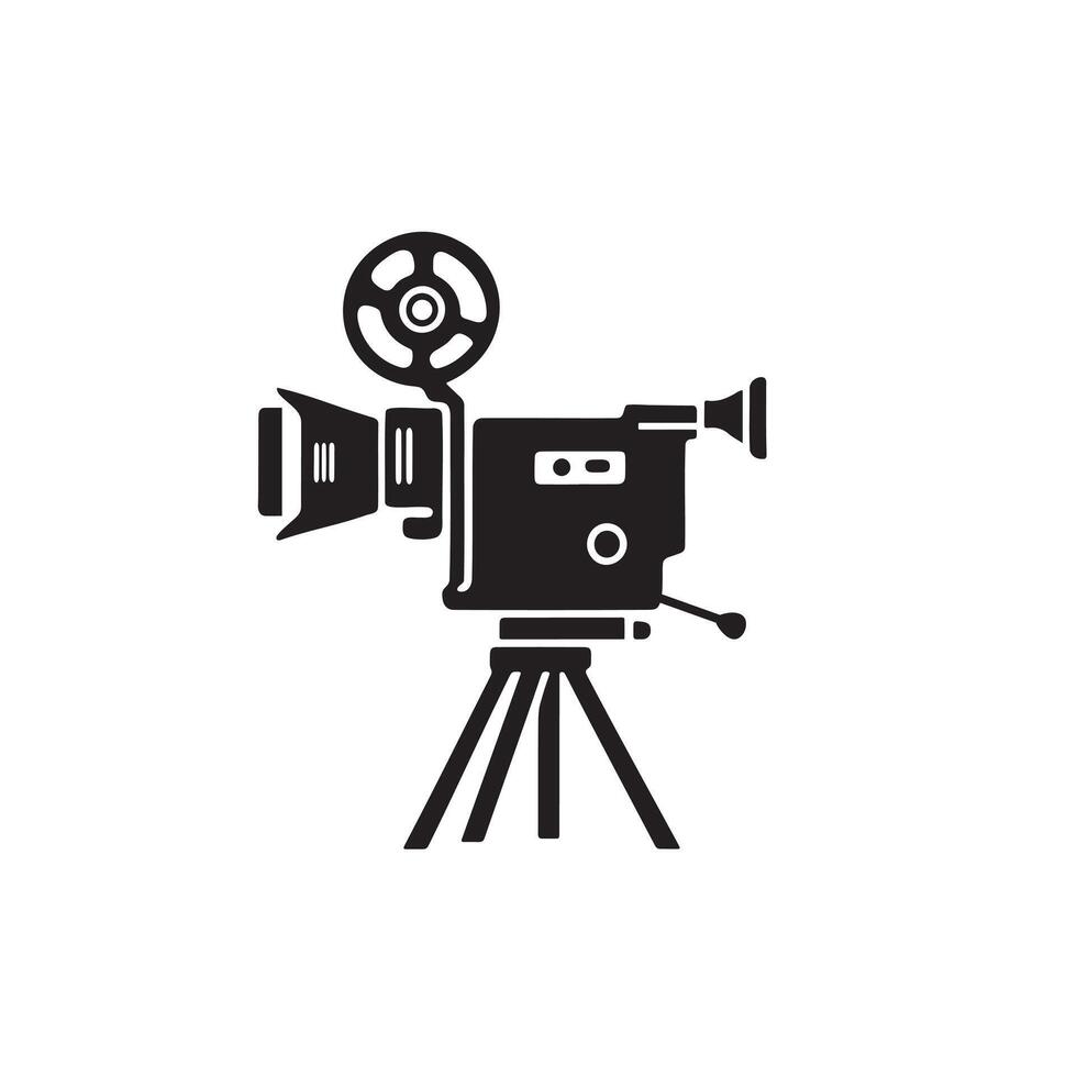 Cinema Camera Icon Silhouette, Classic Filmmaking Symbol vector