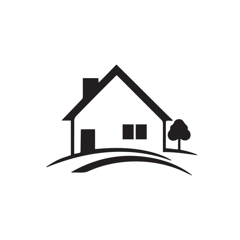 A beautiful house icon on the hill silhouette on white background vector