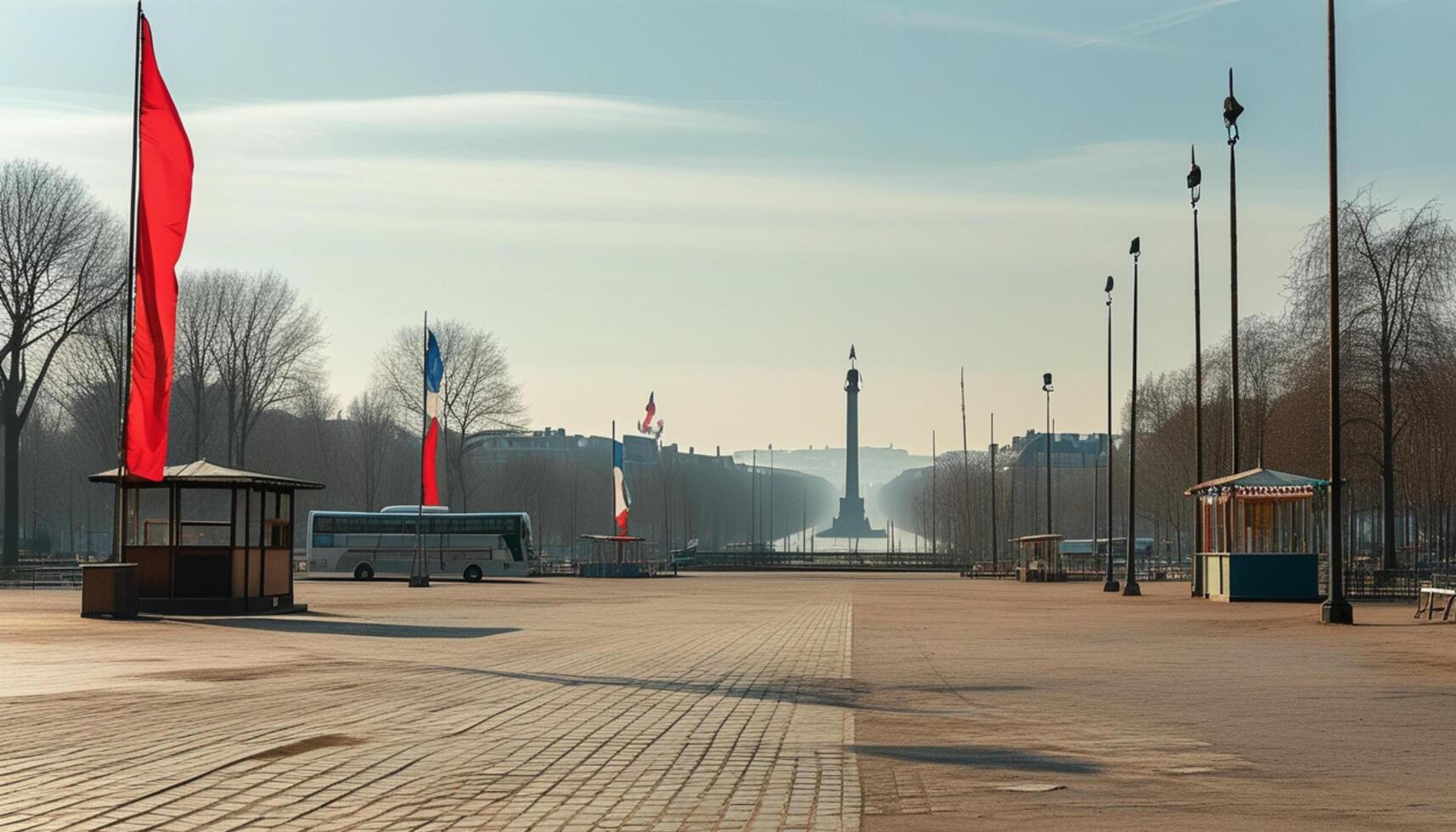 Empty city square, monument in the distance photo