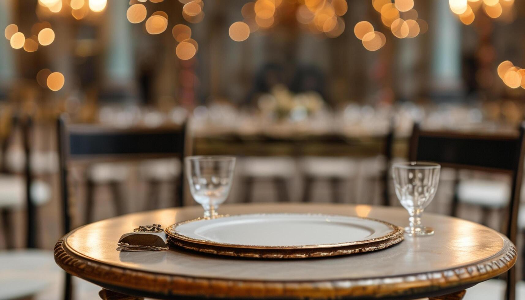Empty table setting at a wedding reception photo