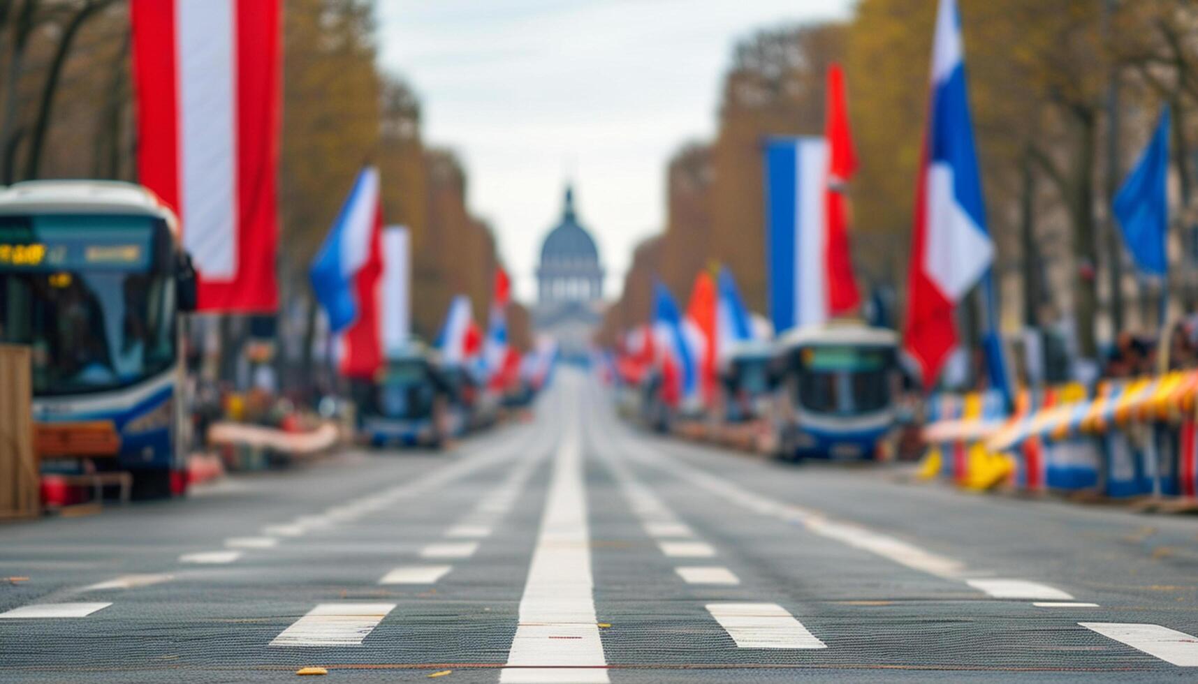 Flags line a Parisian avenue leading to Les Invalides. photo