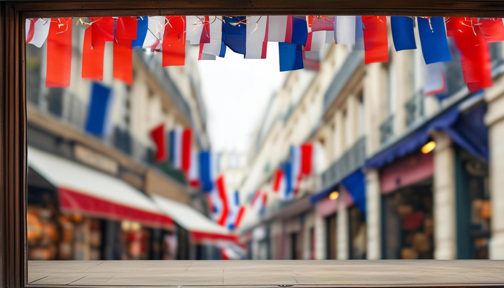 French street decorated with flags photo