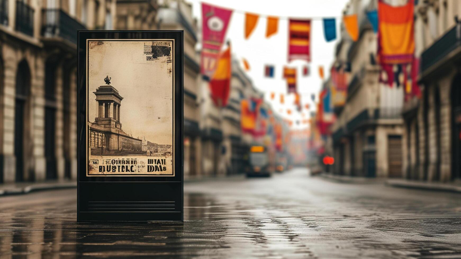Vintage poster on a city street display photo