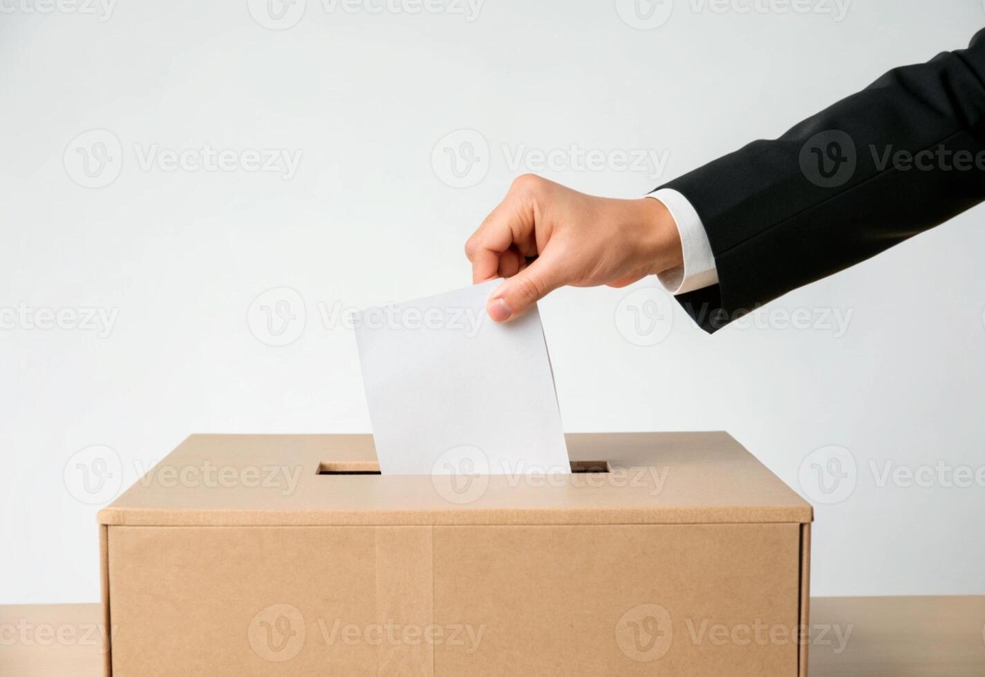 Voting Process An Individual Hand Casting a Ballot into a Box for Election Purposes photo