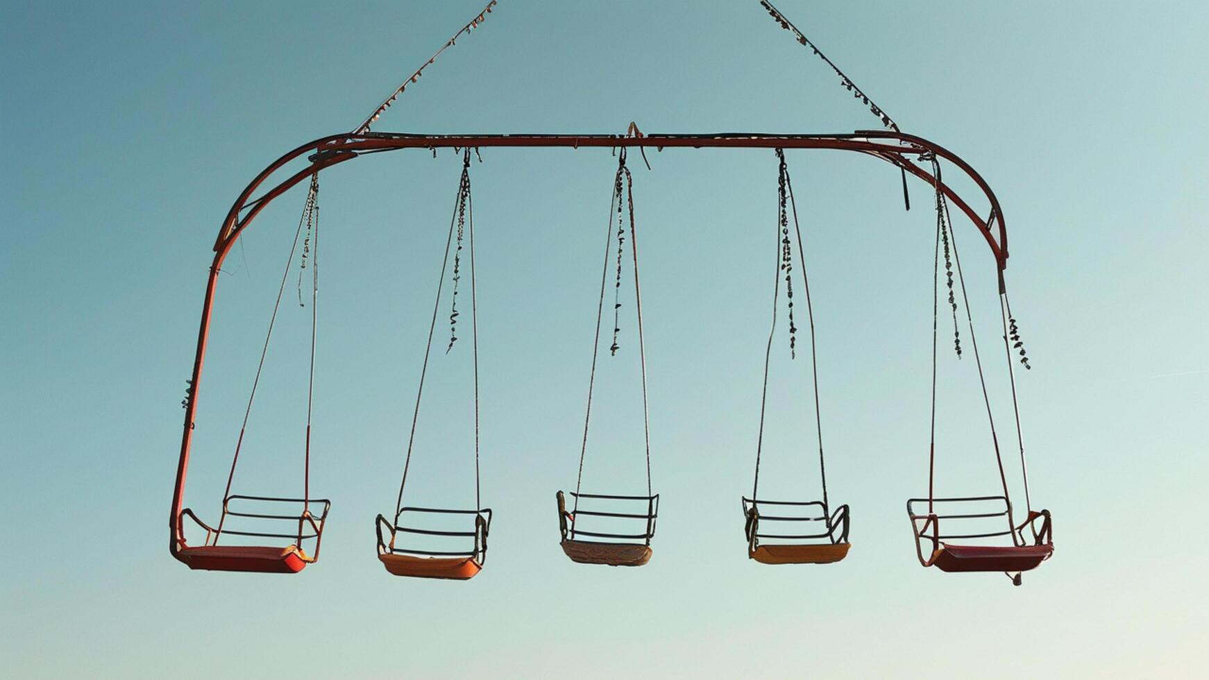 Empty swing set against a clear blue sky photo