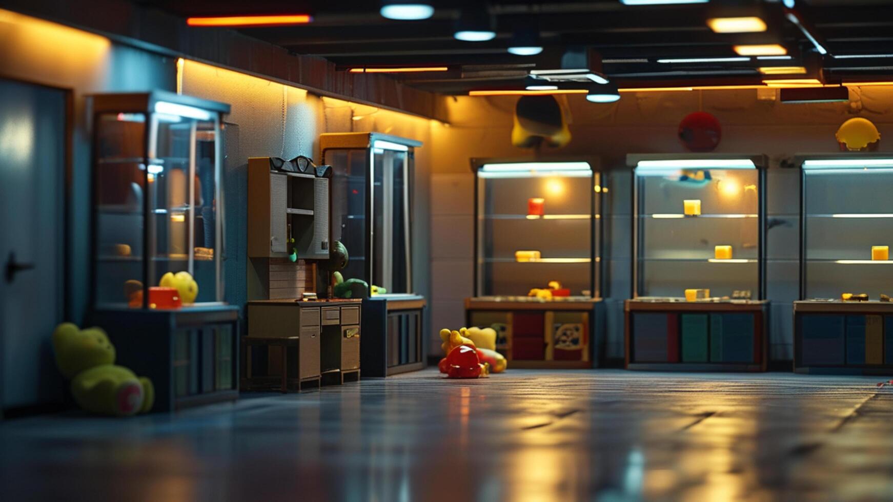Empty toy store corridor at night photo
