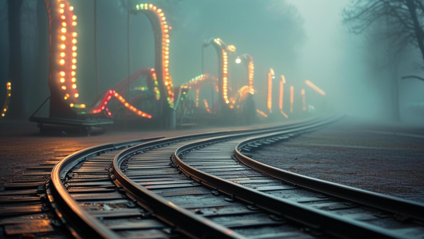 Foggy amusement park at night photo