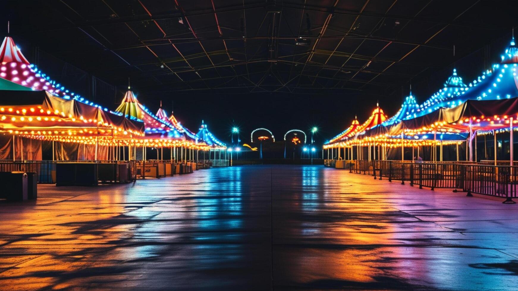 Illuminated amusement park at night photo