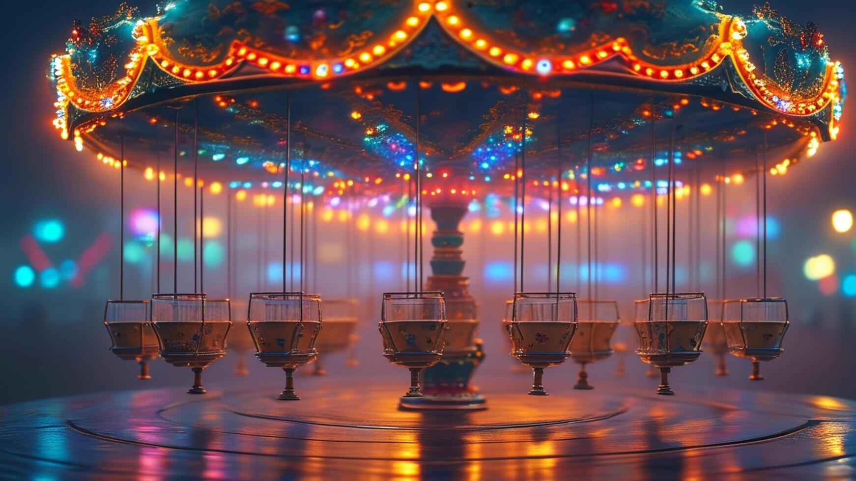 Magical carousel with colorful lights and dreamy atmosphere. photo