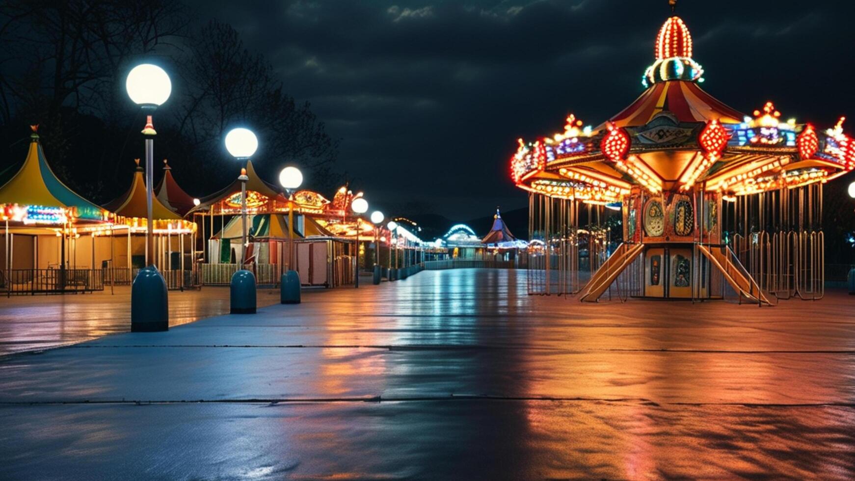 Night carousel at amusement park photo