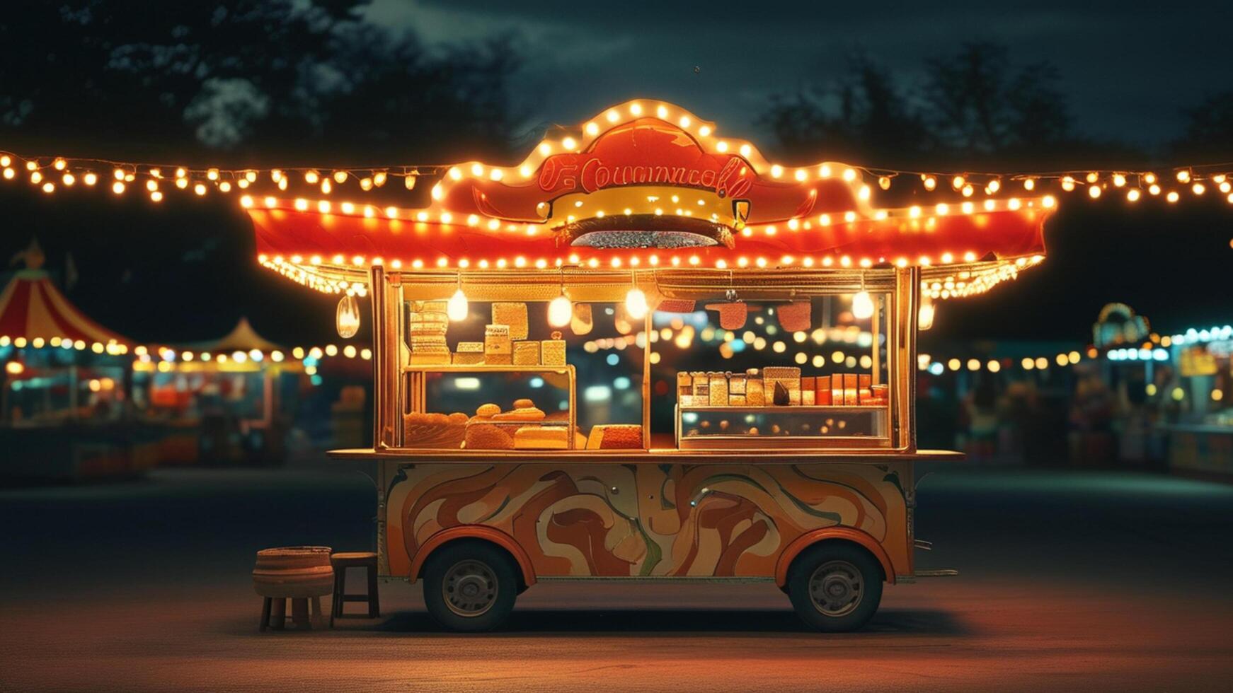 Night food stall at a funfair photo