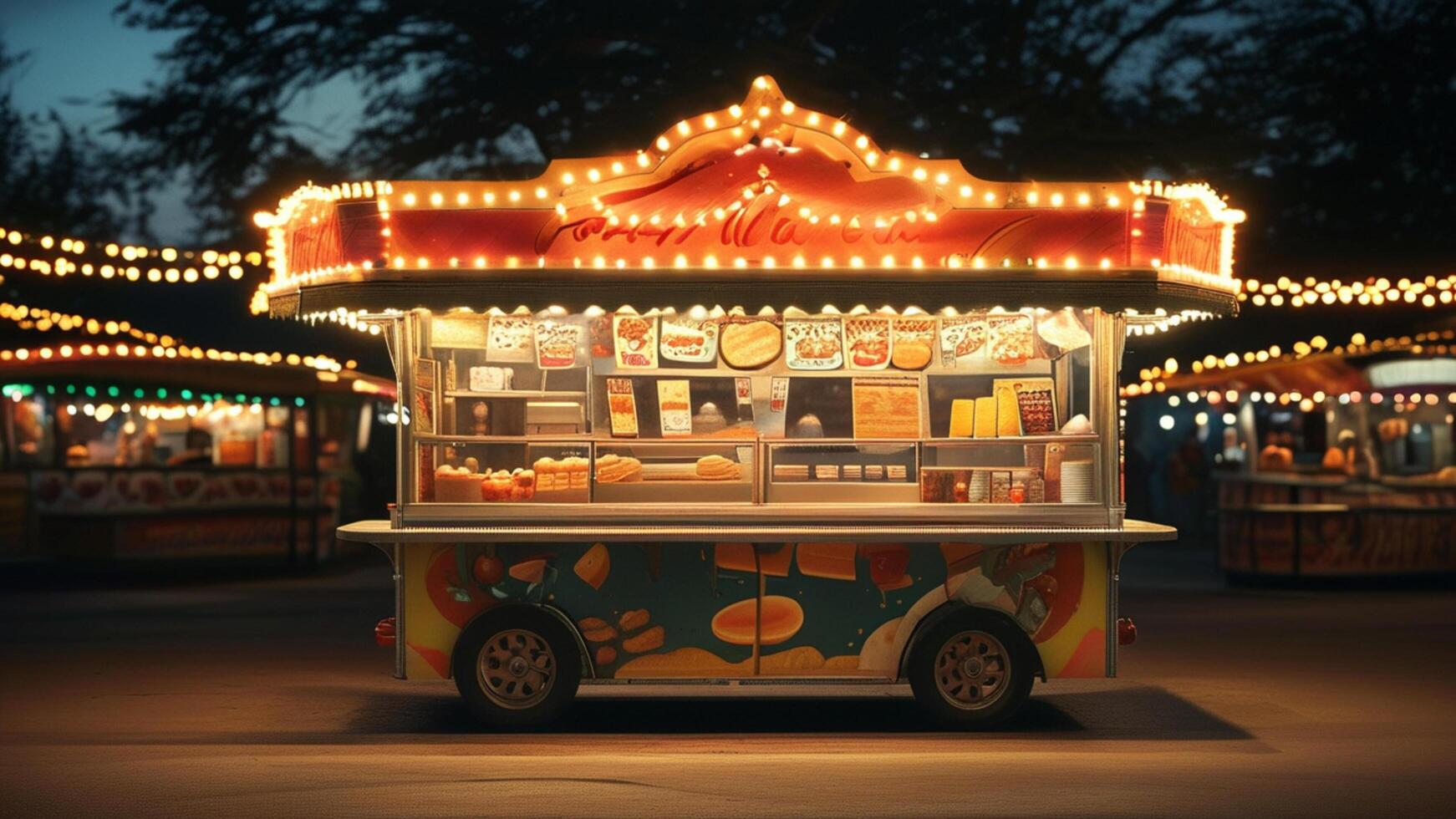 Night food stall at a fair or festival photo