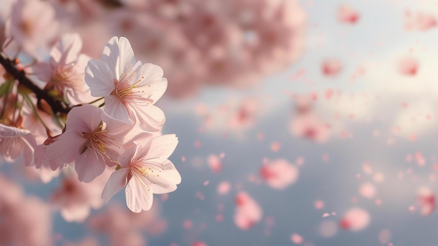 Cherry blossom petals falling photo