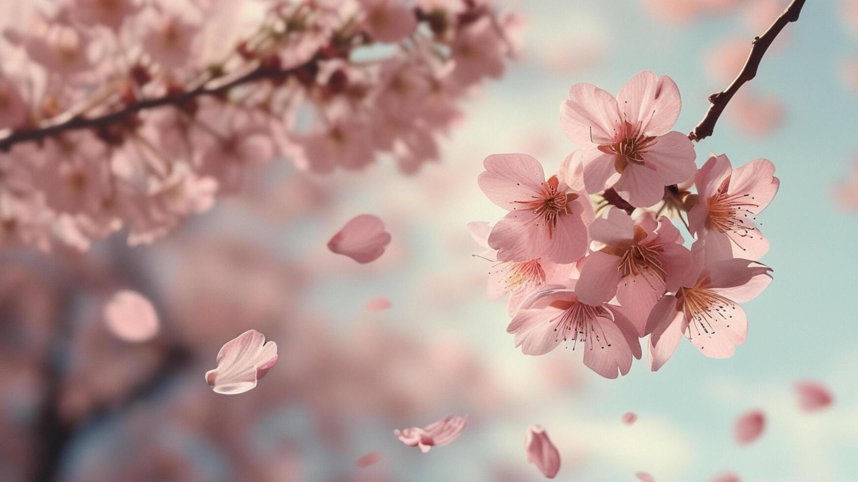 Falling cherry blossom petals photo