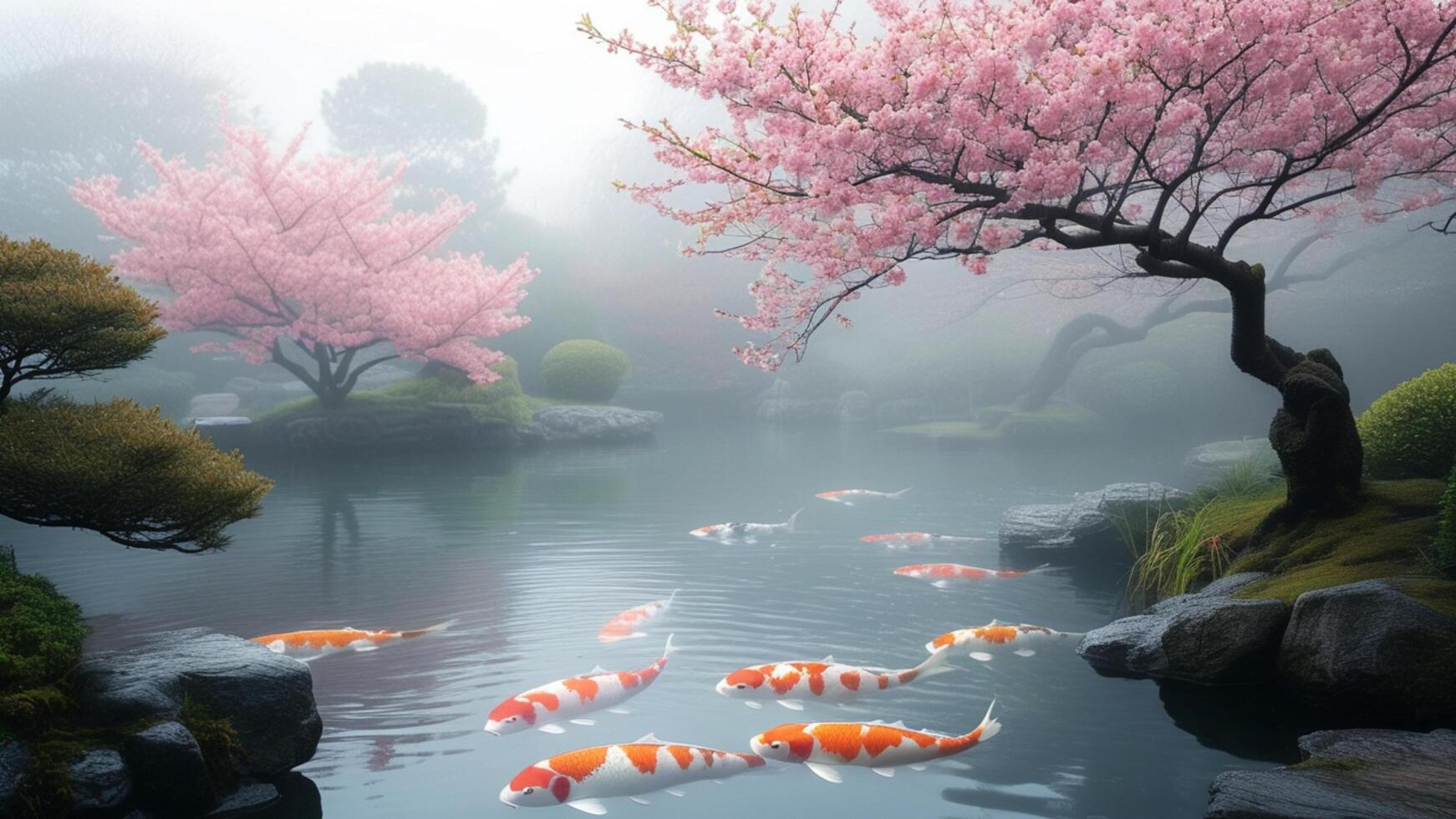 Koi fish in a serene Japanese garden photo