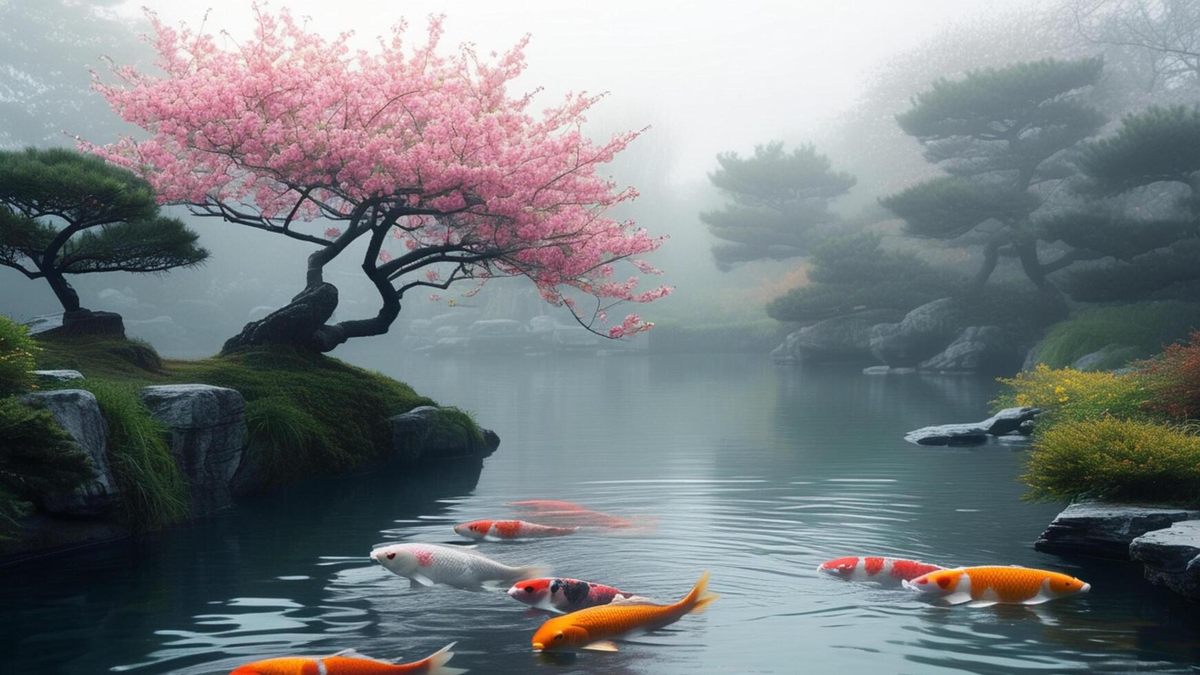 Koi fish in a serene Japanese garden photo
