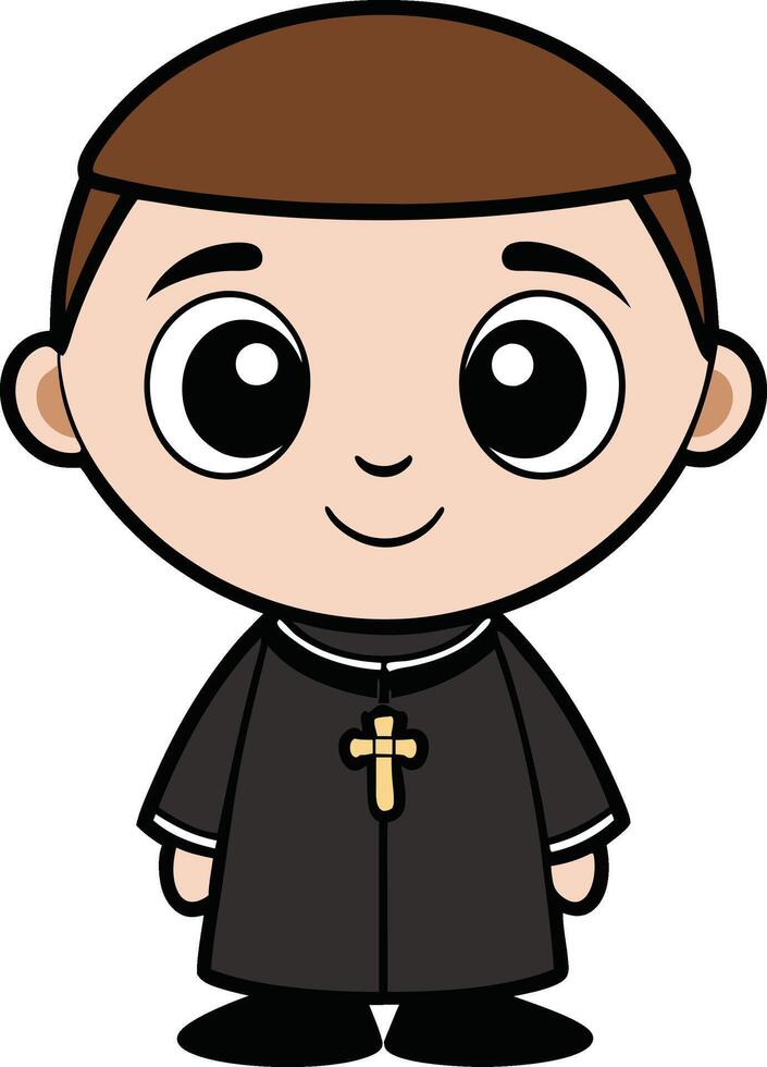 A cartoon boy in a black robe with a cross vector