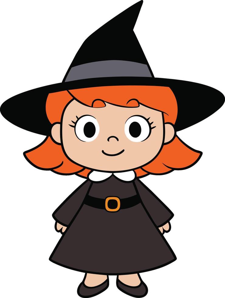A cartoon witch with red hair and black hat vector