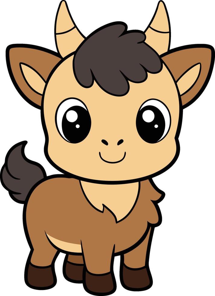 Cartoon goat with horns and big eyes vector