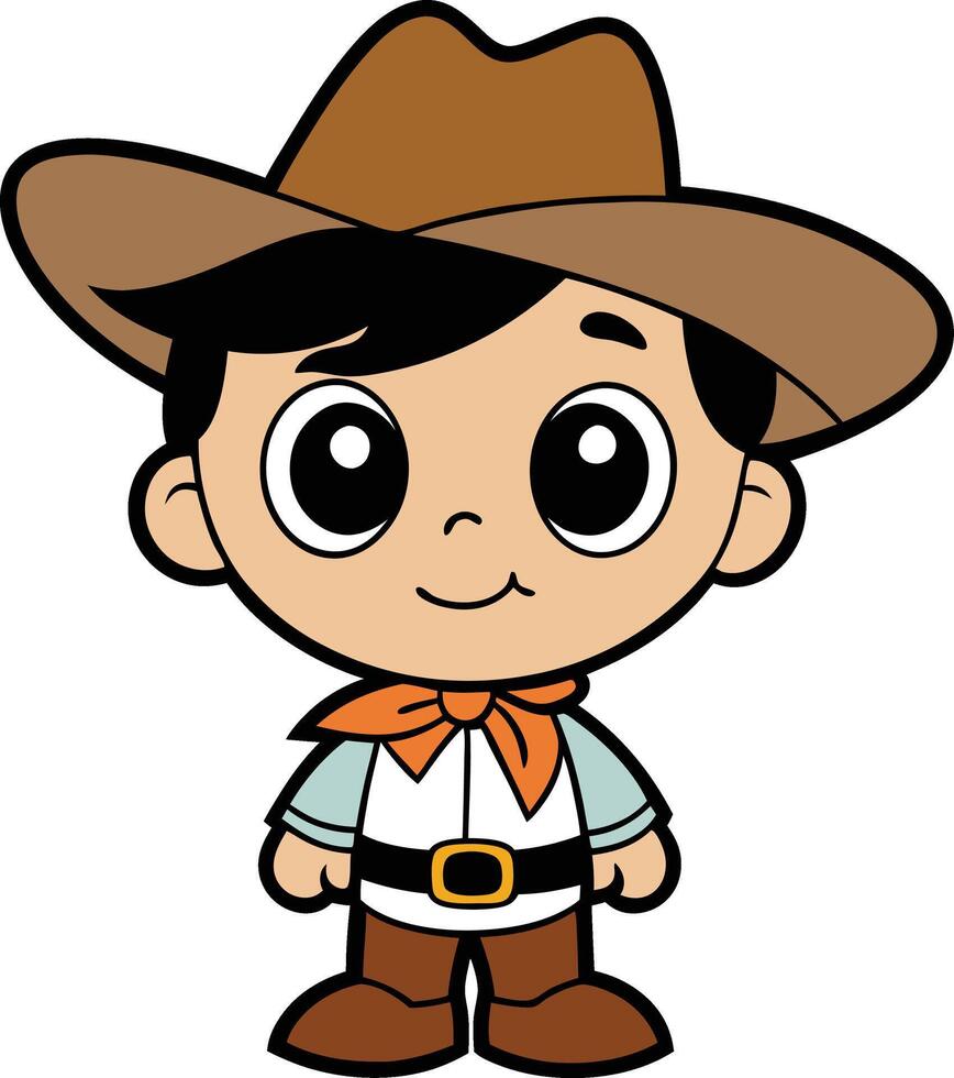 Cartoon cowboy boy with big eyes and a hat vector