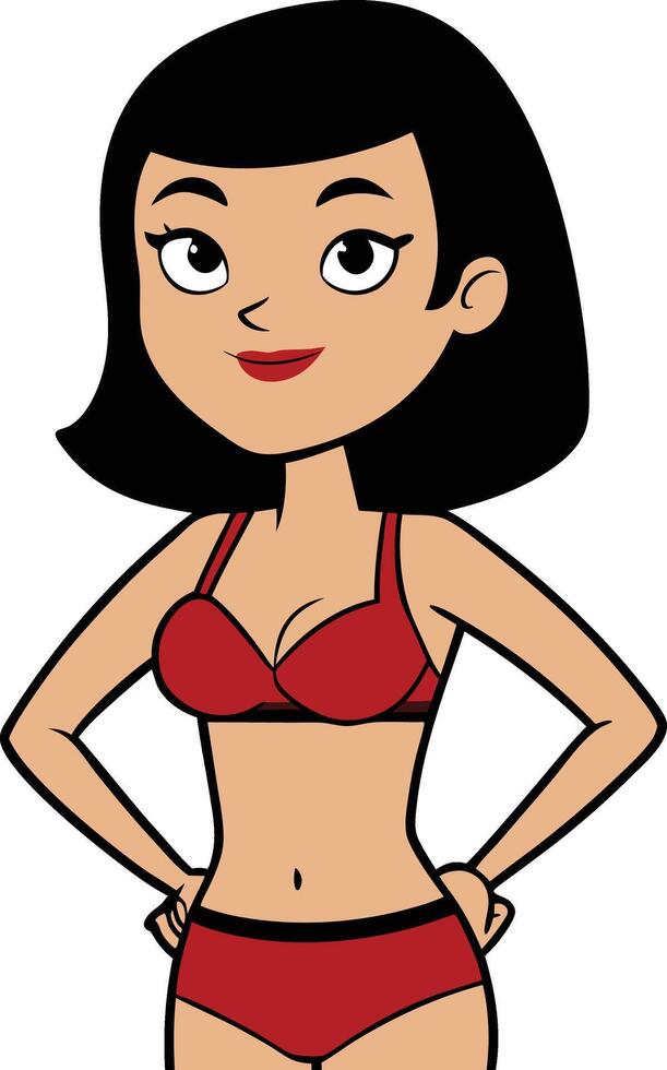 Cartoon woman in red bikini beach vector