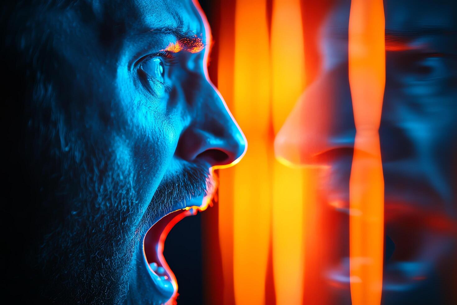 Intense emotional expression captured in colors. photo