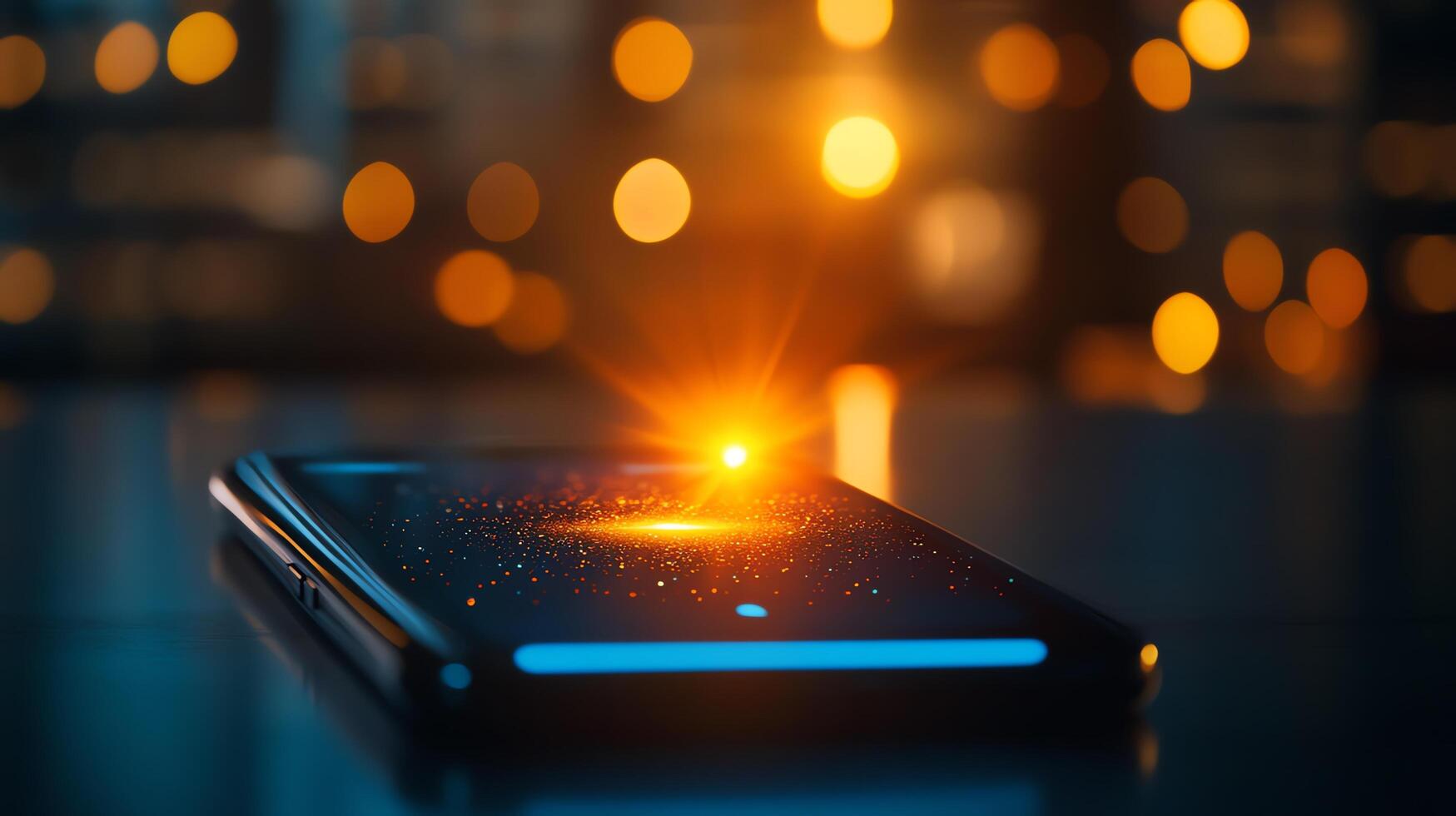 Futuristic smartphone with glowing light effect. photo