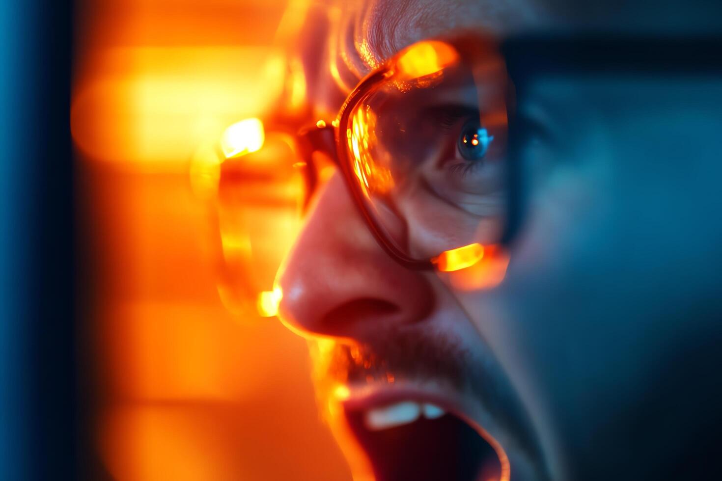 Intense expression of surprise and emotion. photo