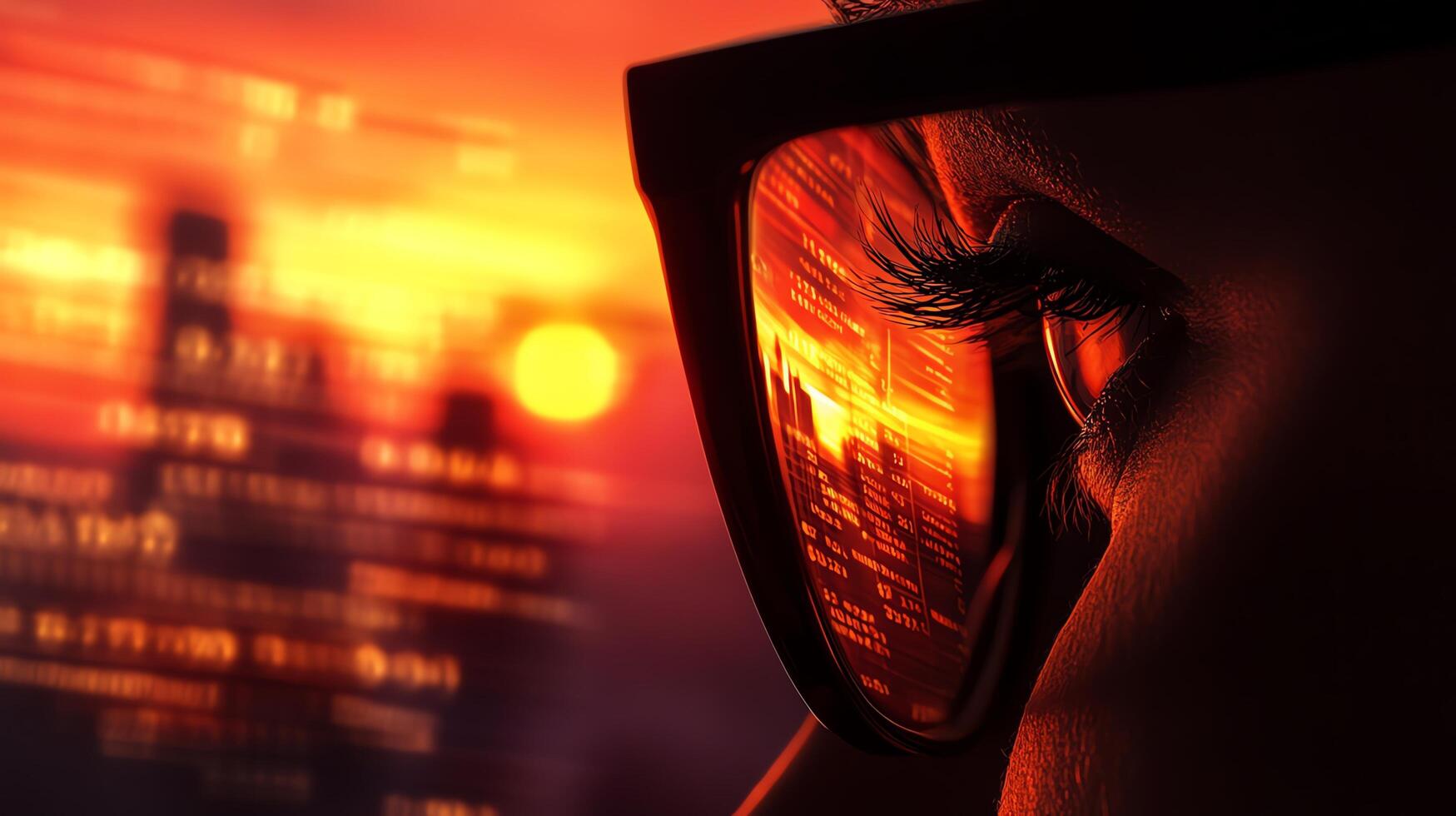 Person gazing at a sunset through glasses. photo