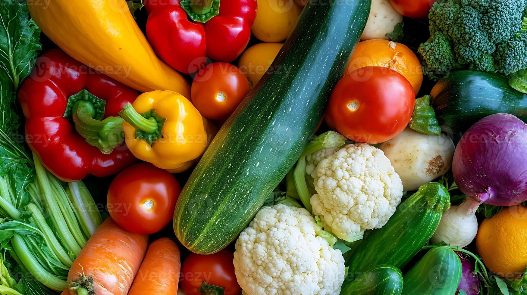 An Overhead View of Fresh Vegetables Captured in Natural Lighting photo
